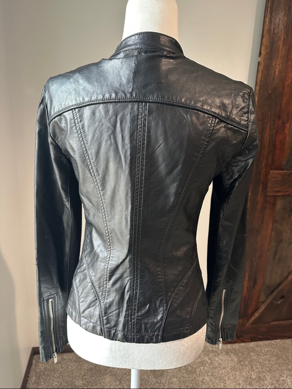 Express Black Leather Moto Jacket with Snap Collar SMALL - Picture 7 of 12
